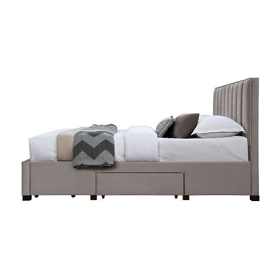 Lit GRACE 160 avec tiroirs en velours beige (3p=1ks)