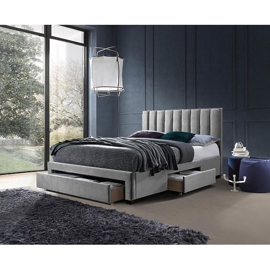 Lit GRACE avec tiroirs en velours gris (3p=1ks)