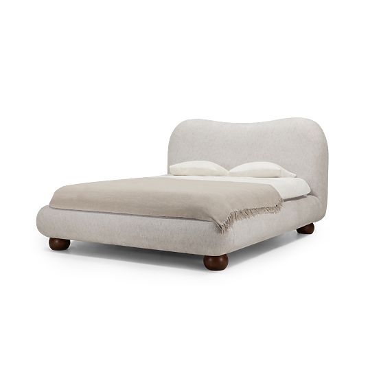 Lit rembourré Bowee 160x200 cm, avec sommier, beige clair, pieds boule