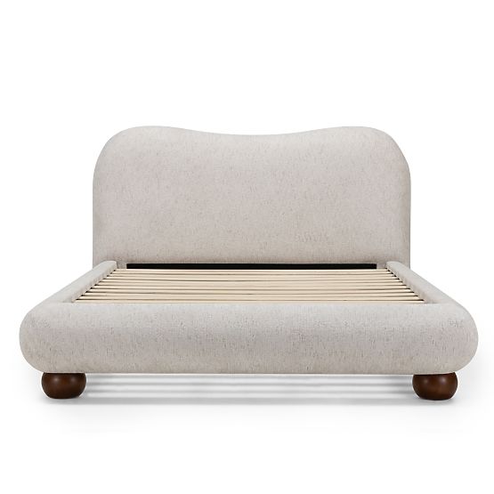 Lit rembourré Bowee 160x200 cm, avec sommier, beige clair, pieds boule