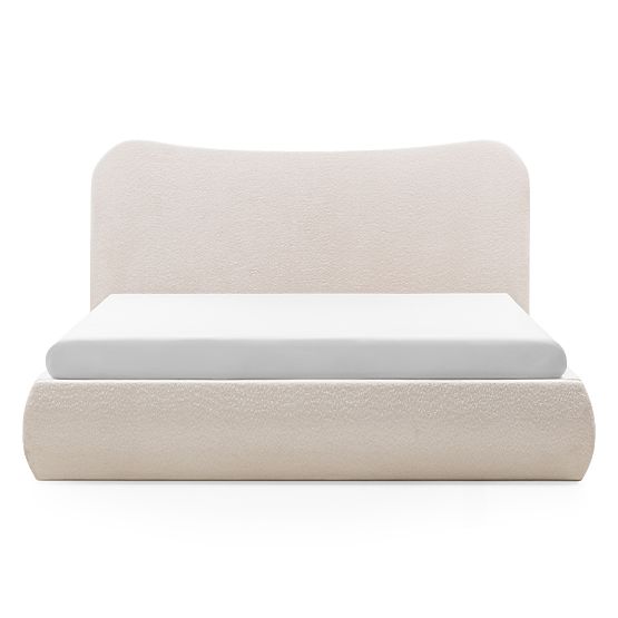 Lit rembourré Derry 160x200 cm, avec sommier et espace de rangement, arrondi, beige