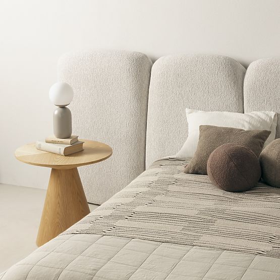 Lit rembourré Fencee 160x200 cm, avec sommier, arrondi, beige clair