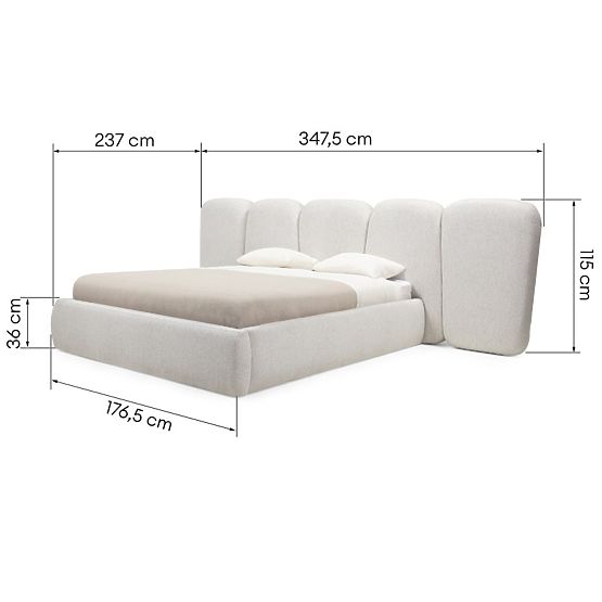 Lit rembourré Fencee 160x200 cm, avec sommier, arrondi, beige clair