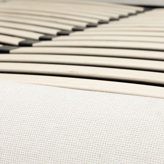 Lit rembourré Lumi 160x200 cm, avec sommier et espace de rangement, arrondi, beige clair