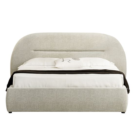 Lit rembourré Luno 160x200 cm, avec sommier et espace de rangement, beige clair, arrondi