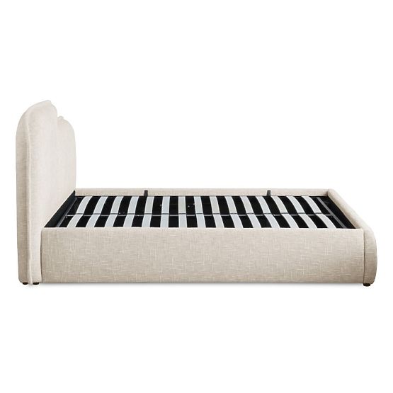 Lit rembourré Nestia 160x200 cm, avec sommier et espace de rangement, beige clair, arrondi