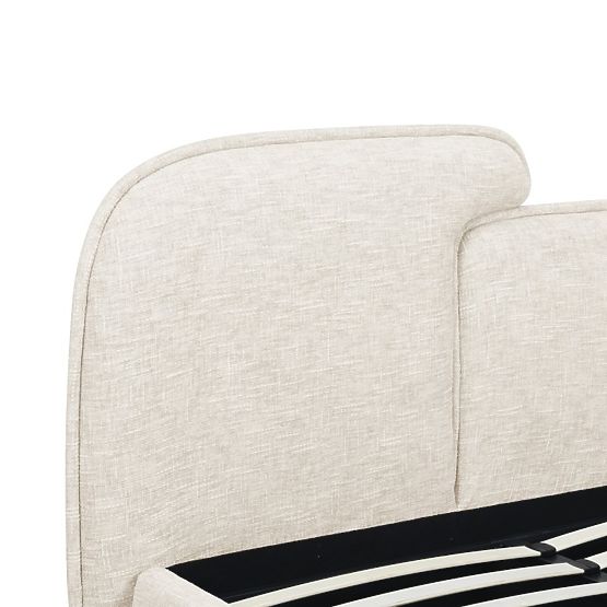 Lit rembourré Nestia 160x200 cm, avec sommier et espace de rangement, beige clair, arrondi