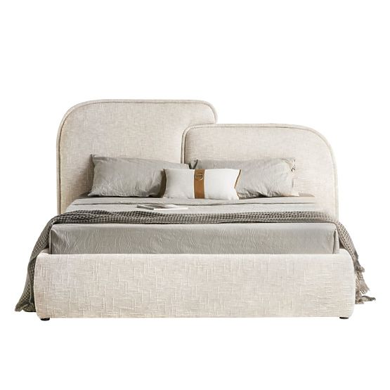 Lit rembourré Nestia 160x200 cm, avec sommier et espace de rangement, beige clair, arrondi