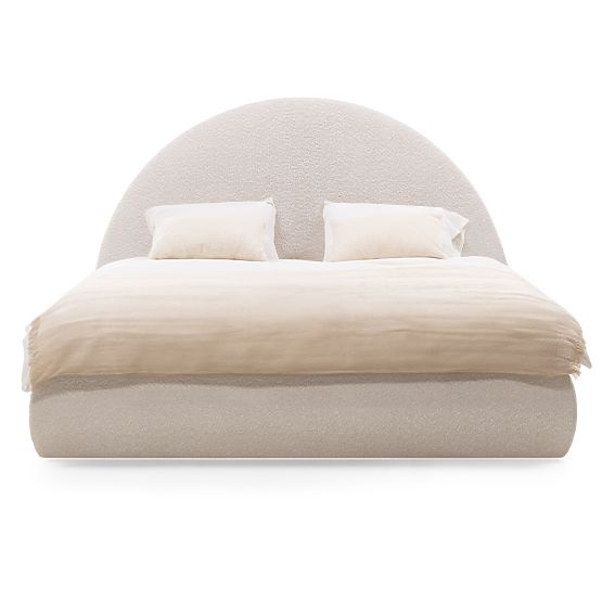 Lit rembourré Orbi 160x200 cm, avec sommier et espace de rangement, arrondi, beige