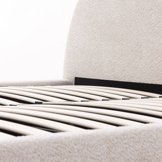 Lit rembourré Orbi 160x200 cm, avec sommier et espace de rangement, arrondi, beige