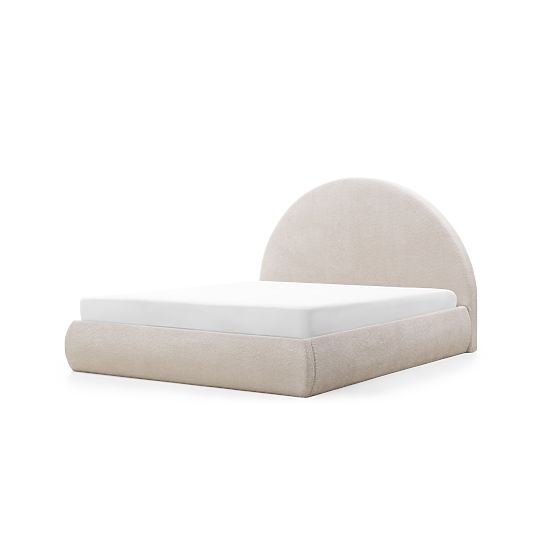 Lit rembourré Orbi 160x200 cm, avec sommier et espace de rangement, arrondi, beige