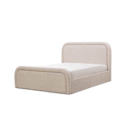 Lit rembourré Ovoid 140x200 cm, avec sommier et espace de rangement, arrondi, beige