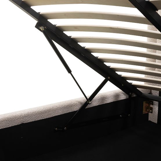 Lit rembourré Ovoid 160x200 cm, avec sommier et espace de rangement, arrondi, beige