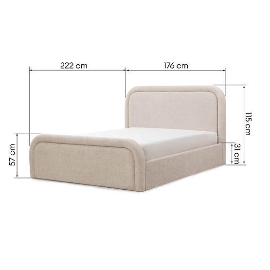 Lit rembourré Ovoid 160x200 cm, avec sommier et espace de rangement, arrondi, beige