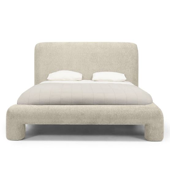 Lit rembourré Rolly 160x200 cm, avec sommier, arrondi, gris clair