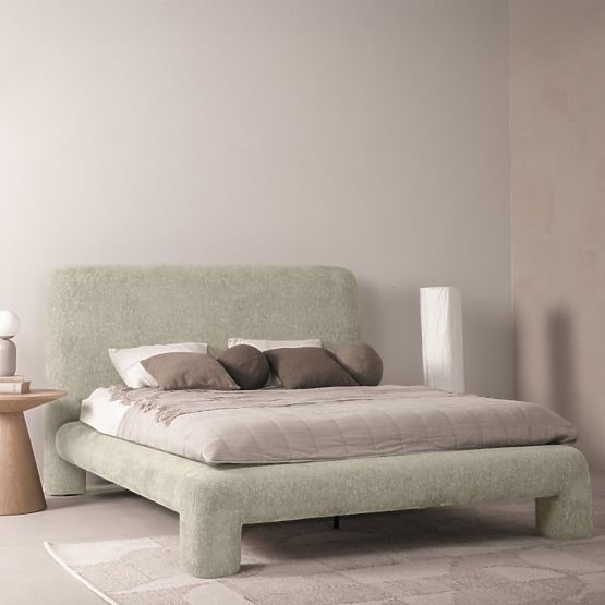 Lit rembourré Rolly 160x200 cm, avec sommier, arrondi, gris clair