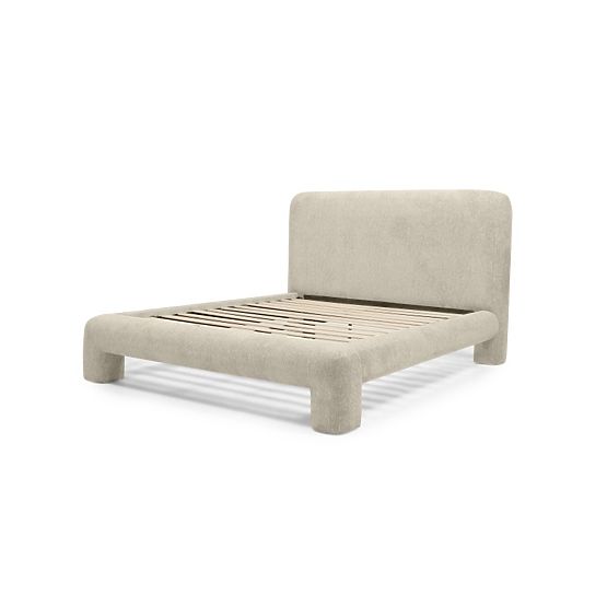 Lit rembourré Rolly 160x200 cm, avec sommier, arrondi, gris clair
