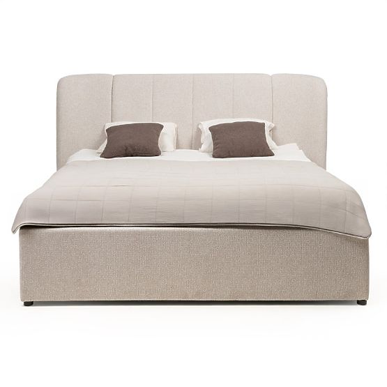 Lit rembourré Snoovia 160x200 cm, avec sommier et espace de rangement, beige clair