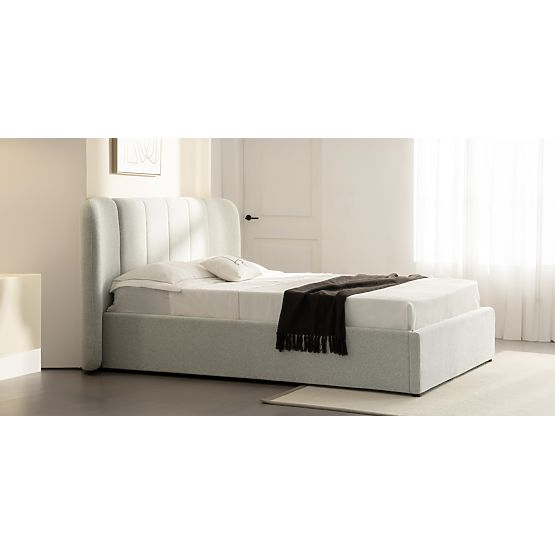 Lit rembourré Snoovia 160x200 cm, avec sommier et espace de rangement, beige clair