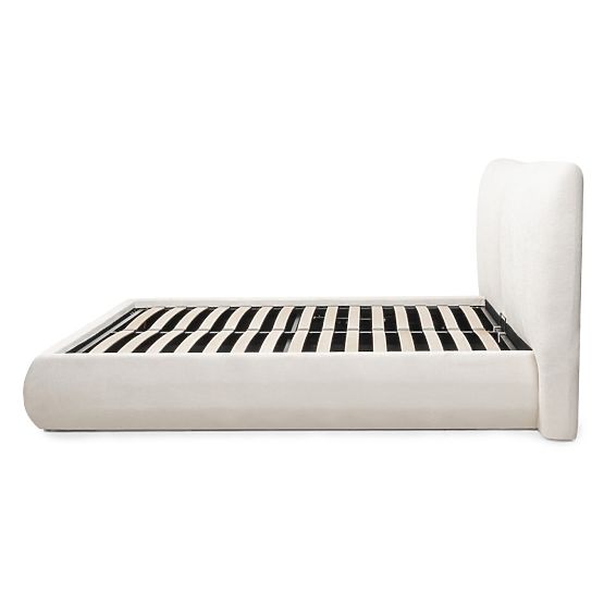 Lit rembourré Yunar 160x200 cm, avec sommier et espace de rangement, beige