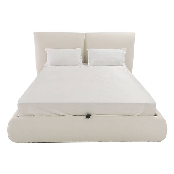 Lit rembourré Yunar 180x200 cm, avec sommier et espace de rangement, beige