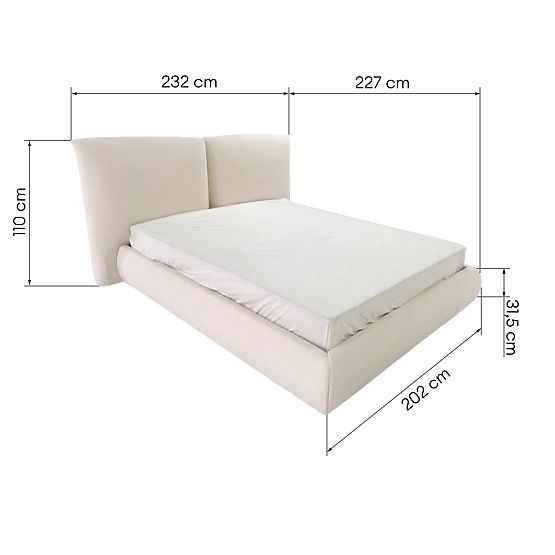 Lit rembourré Yunar 180x200 cm, avec sommier et espace de rangement, beige