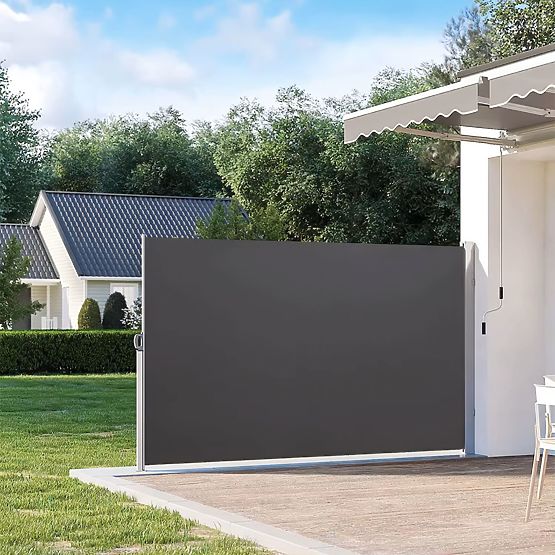 Marquise pliante 300x180 cm avec store latéral pour jardin et terrasse anthracite