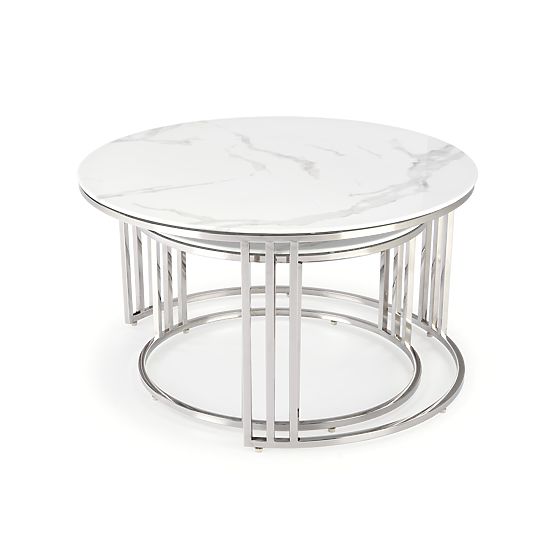 MERCURY 2 ensemble de 2 bancs, cadre - argent, verre - marbre blanc (1p=1pc)