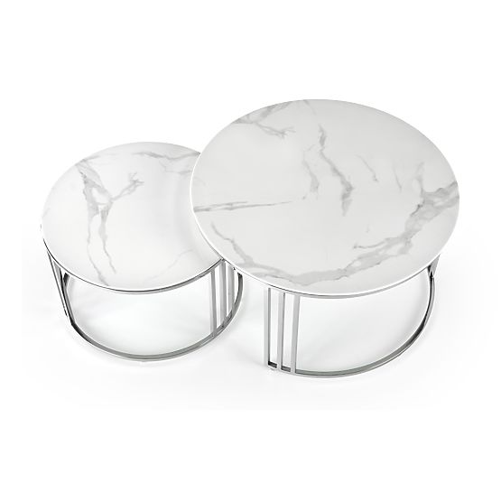 MERCURY 2 ensemble de 2 bancs, cadre - argent, verre - marbre blanc (1p=1pc)