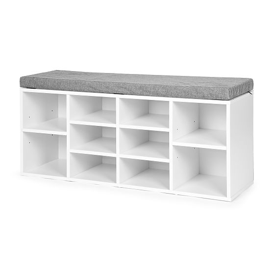 Meuble à chaussures avec coussin gris 10 étagères blanc
