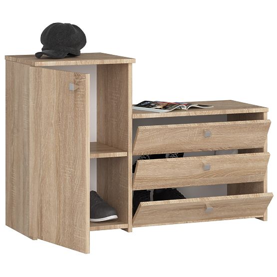 Meuble à chaussures S16 avec commode 3 portes basculantes - chêne sonoma