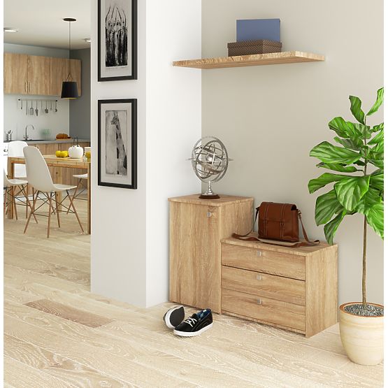 Meuble à chaussures S16 avec commode 3 portes basculantes - chêne sonoma