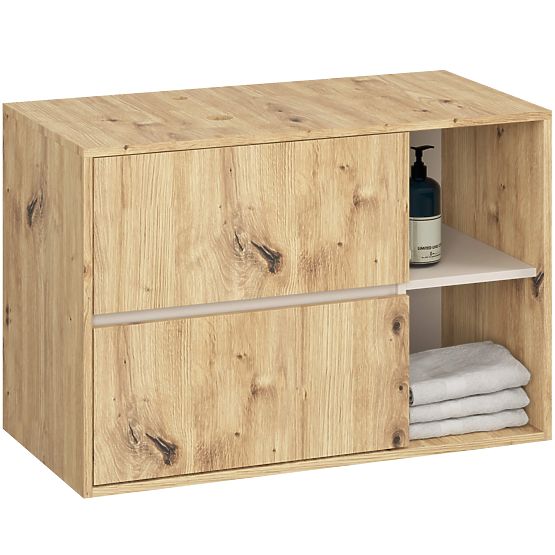 MEUBLE DE SALLE DE BAIN SOUS LAVABO AVEC TROUS VAMI W90 UM 2SZ 2P CHÊNE ARTISAN / CACHEMIRE