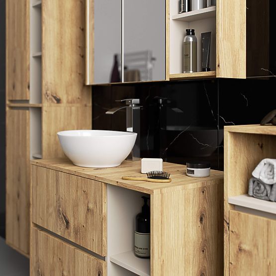 MEUBLE DE SALLE DE BAIN SOUS LAVABO AVEC TROUS VAMI W90 UM 2SZ 2P CHÊNE ARTISAN / CACHEMIRE