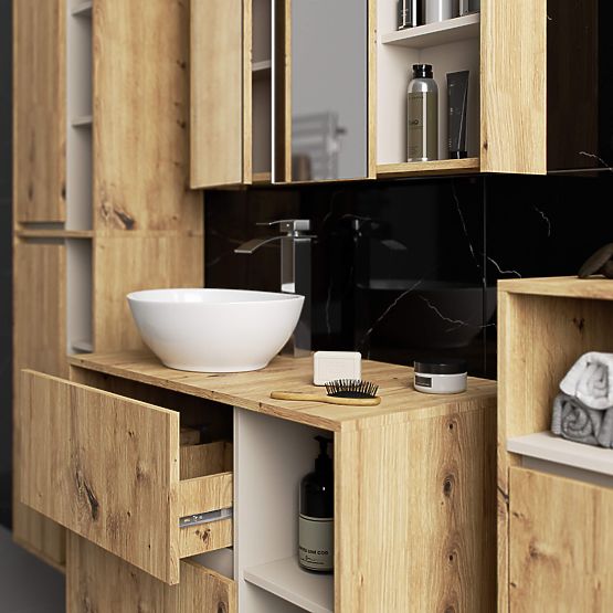 MEUBLE DE SALLE DE BAIN SOUS LAVABO AVEC TROUS VAMI W90 UM 2SZ 2P CHÊNE ARTISAN / CACHEMIRE