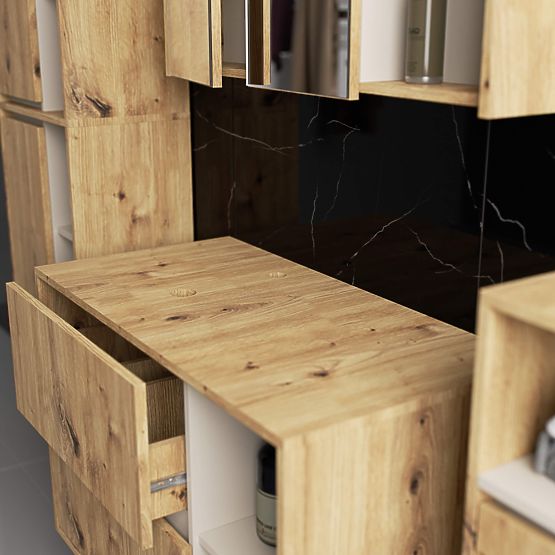 MEUBLE DE SALLE DE BAIN SOUS LAVABO AVEC TROUS VAMI W90 UM 2SZ 2P CHÊNE ARTISAN / CACHEMIRE