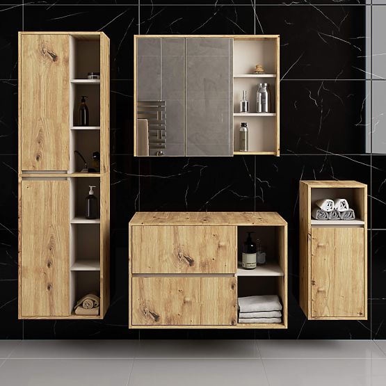 MEUBLE DE SALLE DE BAIN SOUS LAVABO AVEC TROUS VAMI W90 UM 2SZ 2P CHÊNE ARTISAN / CACHEMIRE