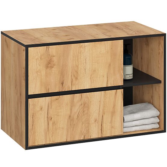 MEUBLE DE SALLE DE BAIN SOUS LAVABO AVEC TROUS VAMI W90 UM 2SZ 2P CHÊNE CRAFT / NOIR