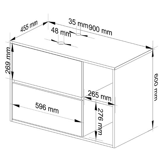 MEUBLE DE SALLE DE BAIN SOUS LAVABO AVEC TROUS VAMI W90 UM 2SZ 2P CHÊNE CRAFT / NOIR