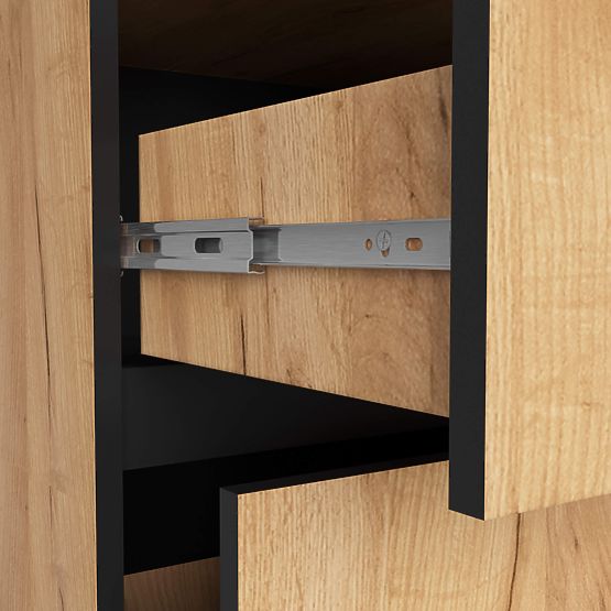 MEUBLE DE SALLE DE BAIN SOUS LAVABO AVEC TROUS VAMI W90 UM 2SZ 2P CHÊNE CRAFT / NOIR