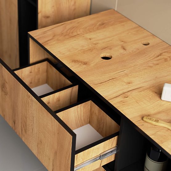 MEUBLE DE SALLE DE BAIN SOUS LAVABO AVEC TROUS VAMI W90 UM 2SZ 2P CHÊNE CRAFT / NOIR
