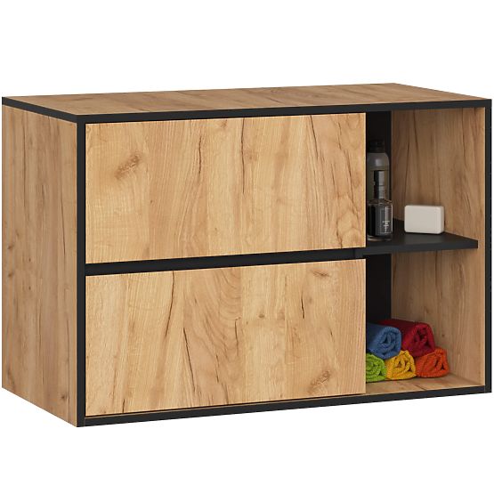 ARMOIRE DE SALLE DE BAIN SOUS LAVABO VAMI W90 2SZ 2P CHÊNE CRAFT / NOIR