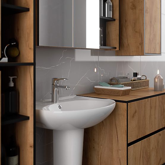 ARMOIRE DE SALLE DE BAIN SOUS LAVABO VAMI W90 2SZ 2P CHÊNE CRAFT / NOIR