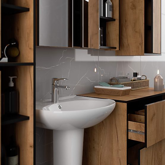 ARMOIRE DE SALLE DE BAIN SOUS LAVABO VAMI W90 2SZ 2P CHÊNE CRAFT / NOIR