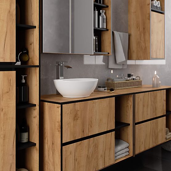 ARMOIRE DE SALLE DE BAIN SOUS LAVABO VAMI W90 2SZ 2P CHÊNE CRAFT / NOIR