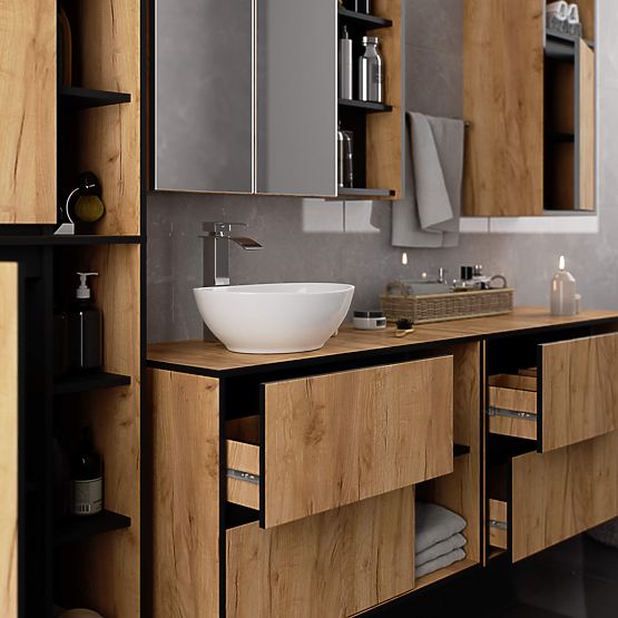 ARMOIRE DE SALLE DE BAIN SOUS LAVABO VAMI W90 2SZ 2P CHÊNE CRAFT / NOIR