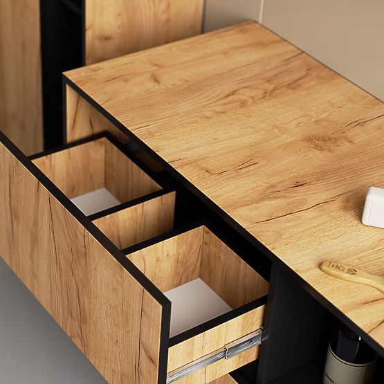 ARMOIRE DE SALLE DE BAIN SOUS LAVABO VAMI W90 2SZ 2P CHÊNE CRAFT / NOIR