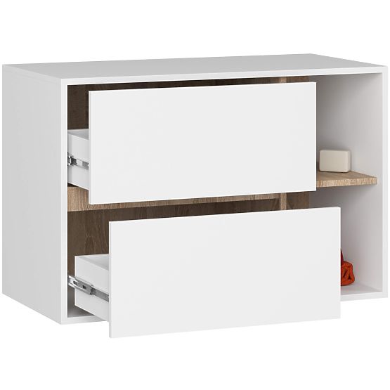 ARMOIRE DE SALLE DE BAIN SOUS LAVABO VAMI W90 2SZ 2P BLANC / CHÊNE SONOMA