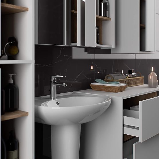 ARMOIRE DE SALLE DE BAIN SOUS LAVABO VAMI W90 2SZ 2P BLANC / CHÊNE SONOMA