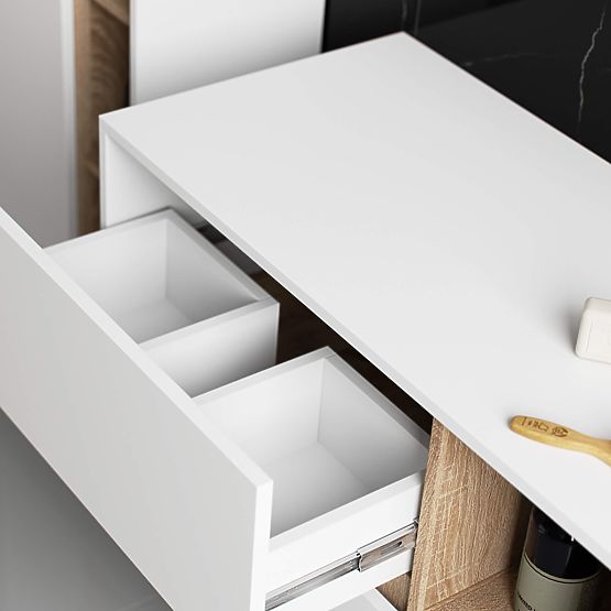 ARMOIRE DE SALLE DE BAIN SOUS LAVABO VAMI W90 2SZ 2P BLANC / CHÊNE SONOMA